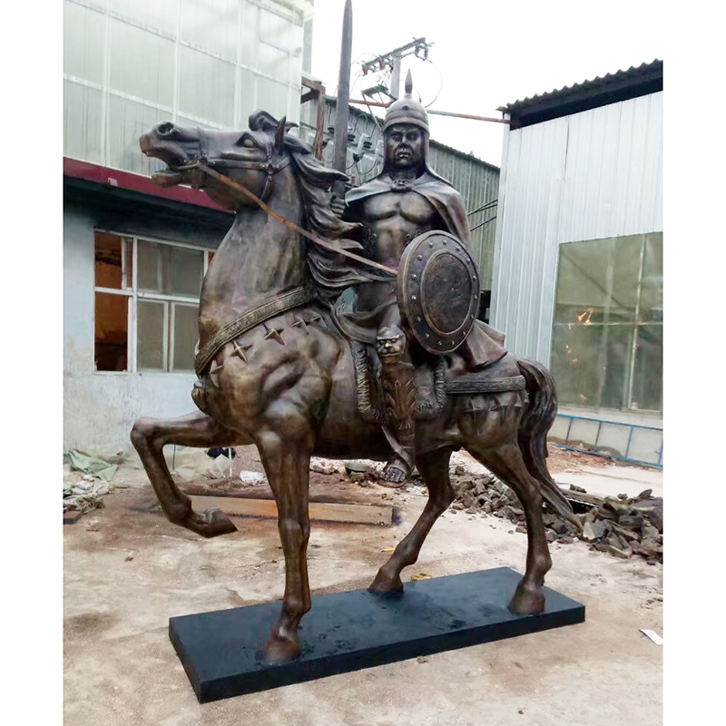 High quality metal cast bronze soldier and horse sculpture