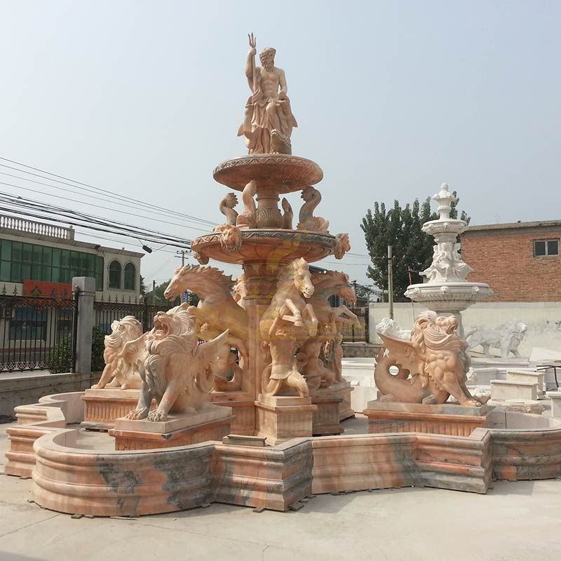 Natural Stone Fountain with Lions and Fish