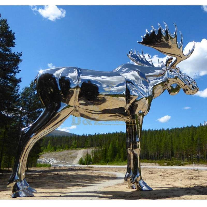 Large Size Metal Mirror Deer Sculpture