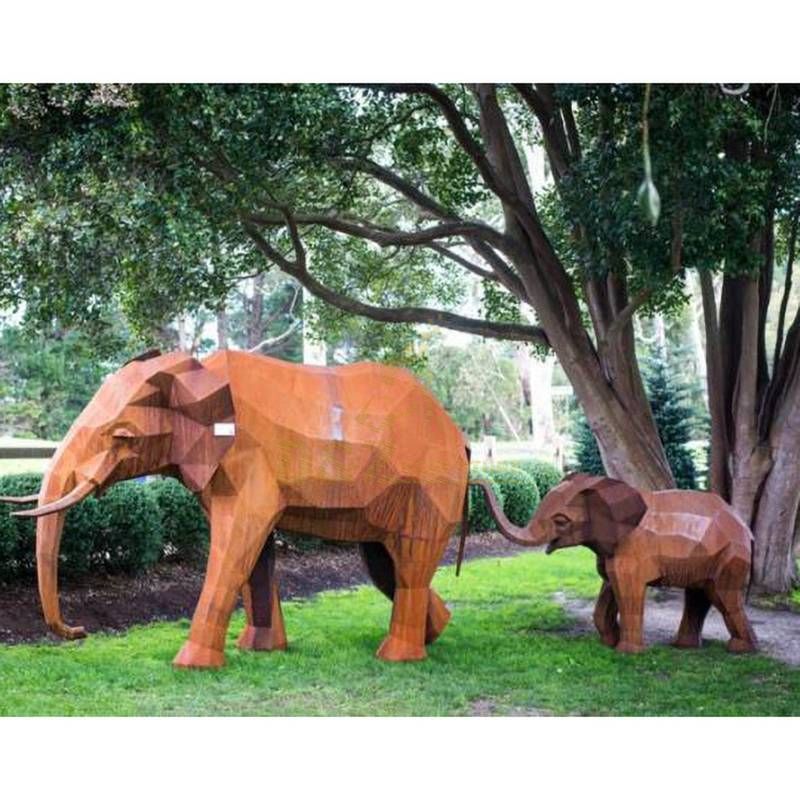 Large Corten Steel Abstract Elephants Garden Sculpture