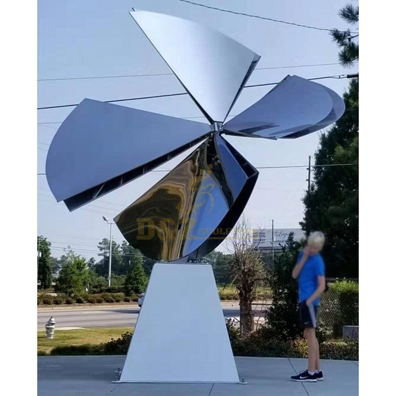 Stainless Steel Mirror Windmill Sculpture For Outdoor Decoration