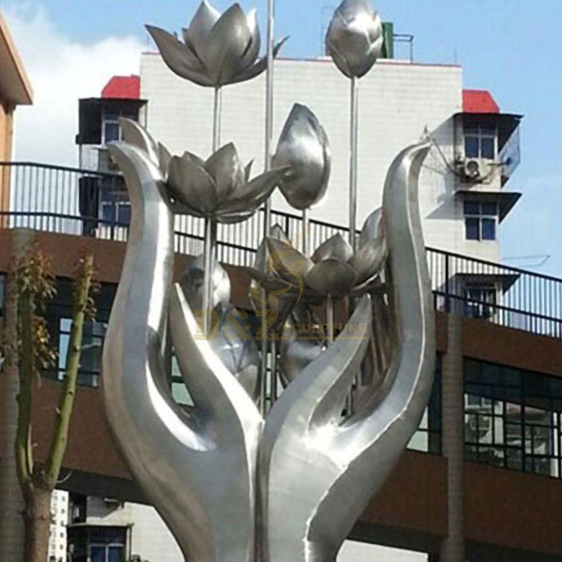 Outdoor Mirror Stainless Steel Lotus Sculpture For Garden