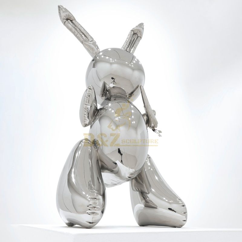 Mirror silver stainless steel rabbits sculpture