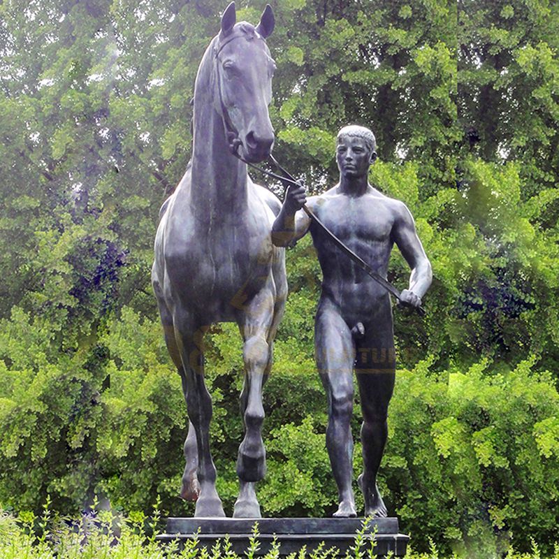 Bronze Sculpture Life Size Horse and Nude Man Statue