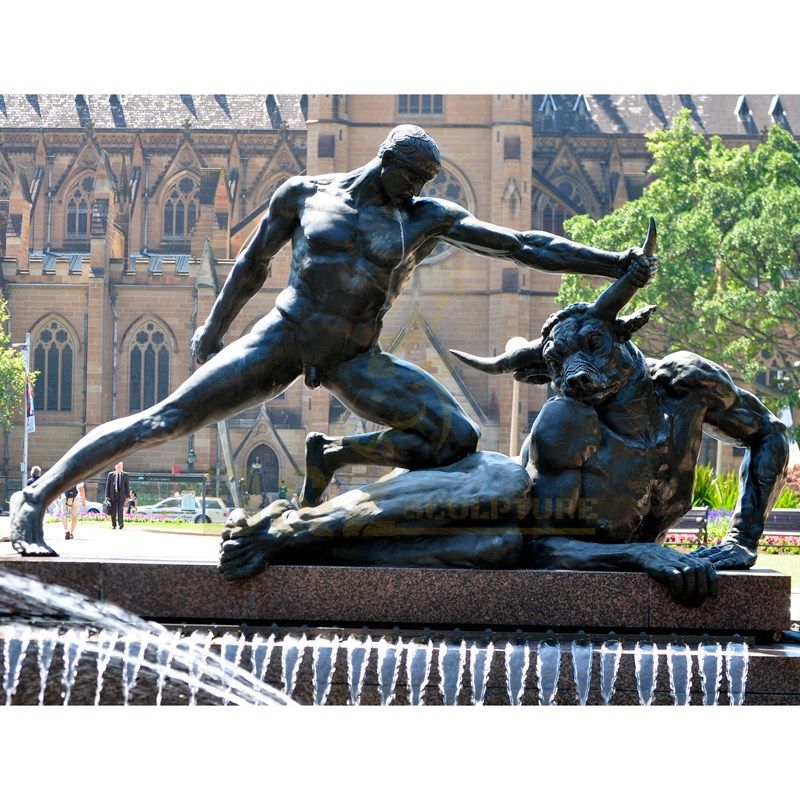 Large Outdoor Bronze Bull Sculpture Of Roman Nude Man