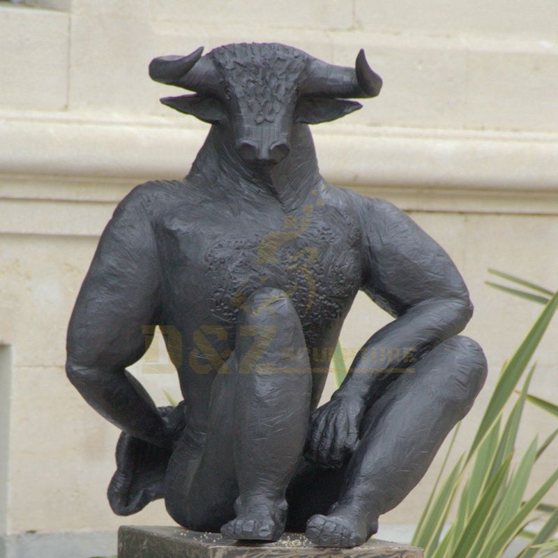 Outdoor realistic half-man abstract bronze bull sculpture