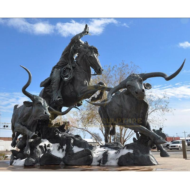 Bronze statue man riding horse cast bronze bull sculpture