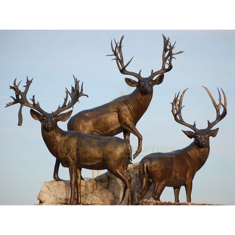 Outdoor Bronze Deer Family Sculpture Elk Statue