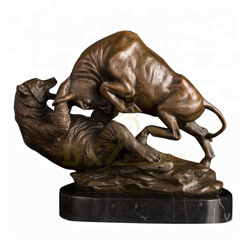 Famous Sculpture Life Size Bronze Bear Fighting with Bull Sculpture