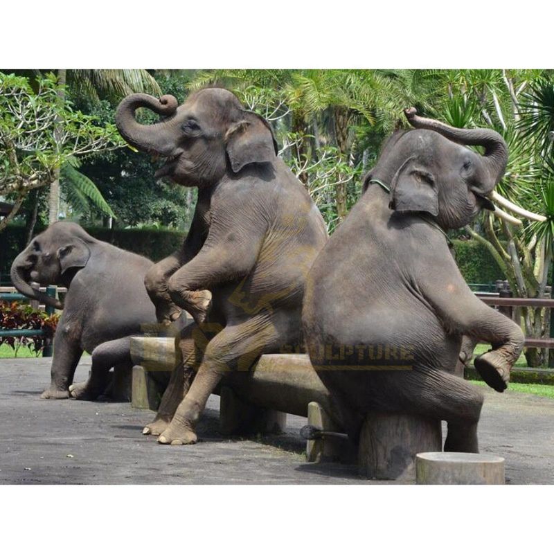 Antique Bronze Elephant Family Sculpture