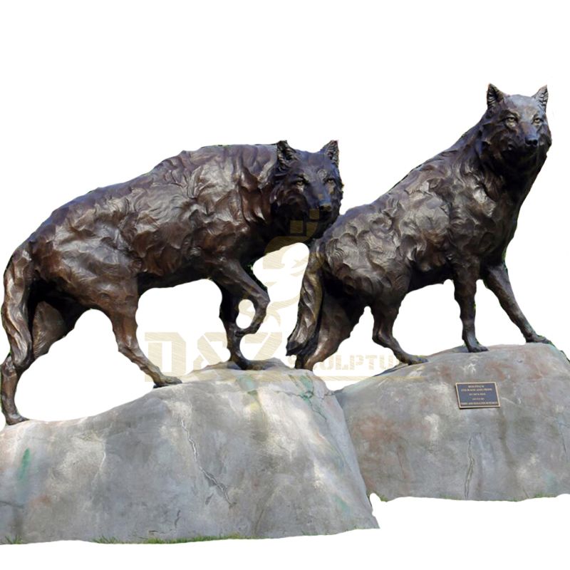 Life Size Wolf Bronze Statue Garden Sculpture