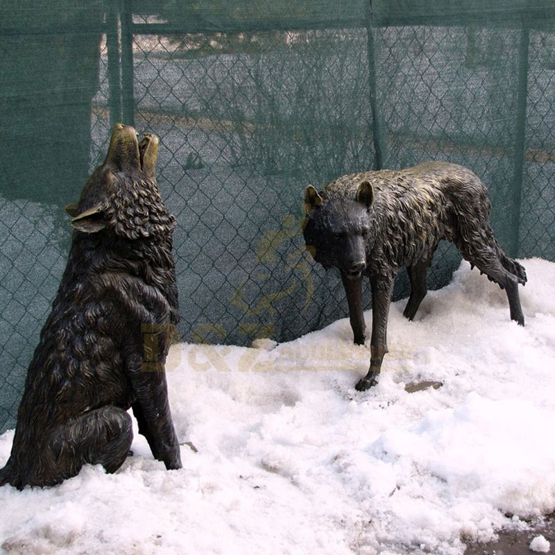 Outdoor Decoration Metal Two Life Size Bronze Wolf Sculpture