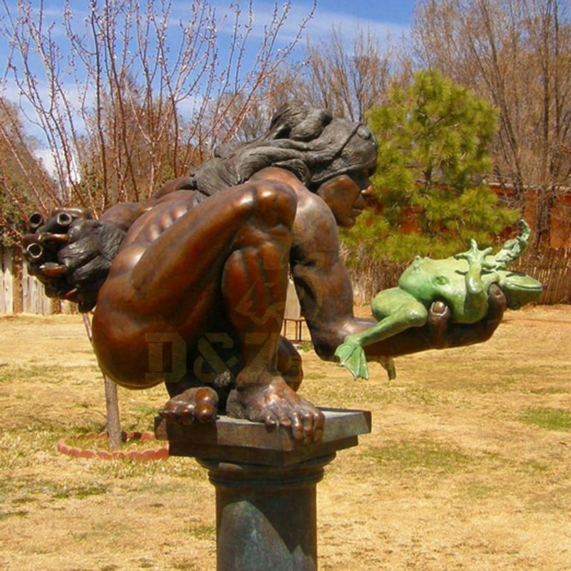 High Quality Garden Bronze Jumping Frog Sculpture With Man Statue