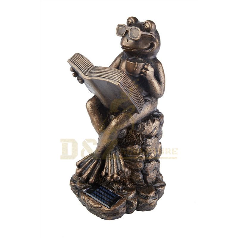 Realistic Lawn Bronze Frog Reading Book Sculpture