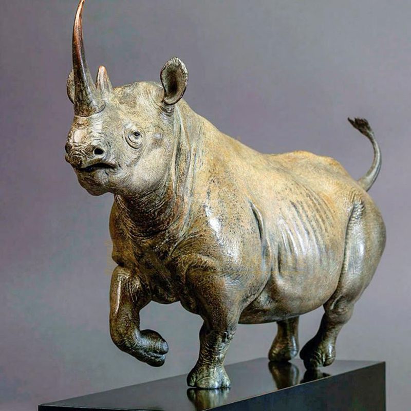Realistic Life Size Bronze Rhino Statue Large Copper Rhinoceros Garden Sculpture