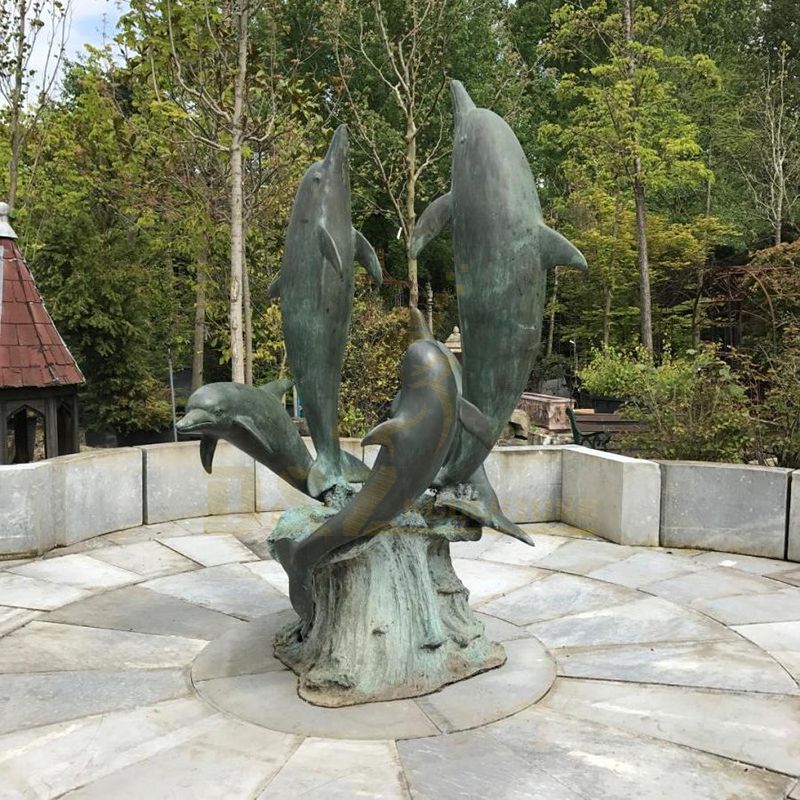 Outdoor Life Size Bronze Three Dolphins Statue Fountain Copper Dolphin Water Sculpture