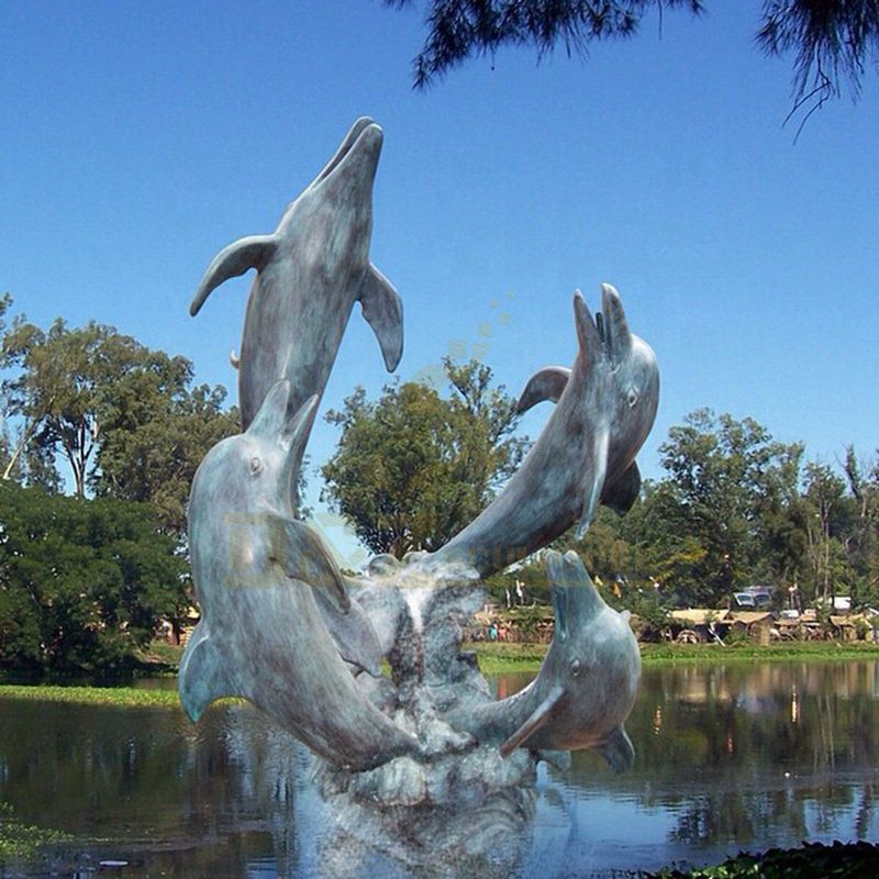Copper Dolphins Sculpture With Fountain Bronze Sculpture