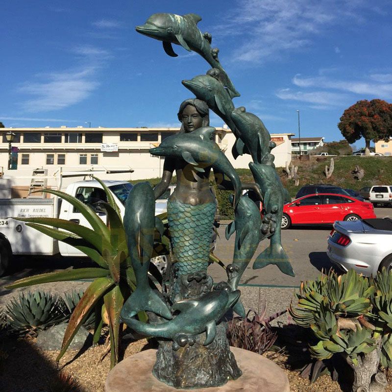 Park Decorative Metal Mermaid And Dolphin Statue Brass Bronze Dolphin Sculpture
