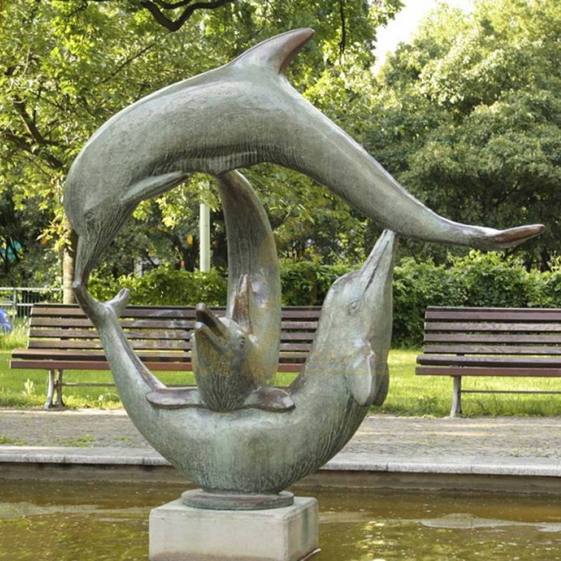 Outdoor Life Size Bronze Three Dolphins Statue Fountain Copper Dolphin Water Sculpture
