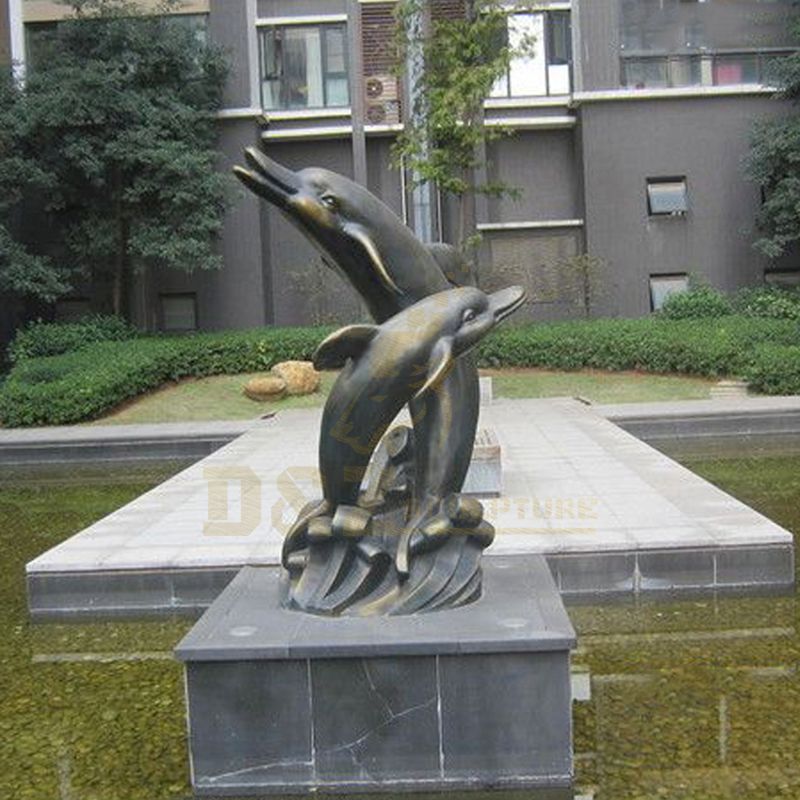 Outdoor Garden Metal Bronze Dolphin Sculpture For Sale