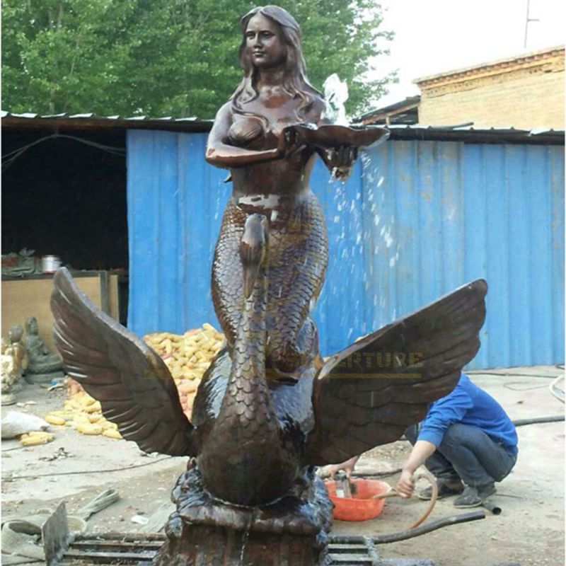 Park Decoration Bronze Swan Water Fountain