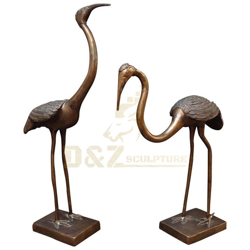 Outdoor Garden Pair Upright and Preening Statue bronze Crane sculpture