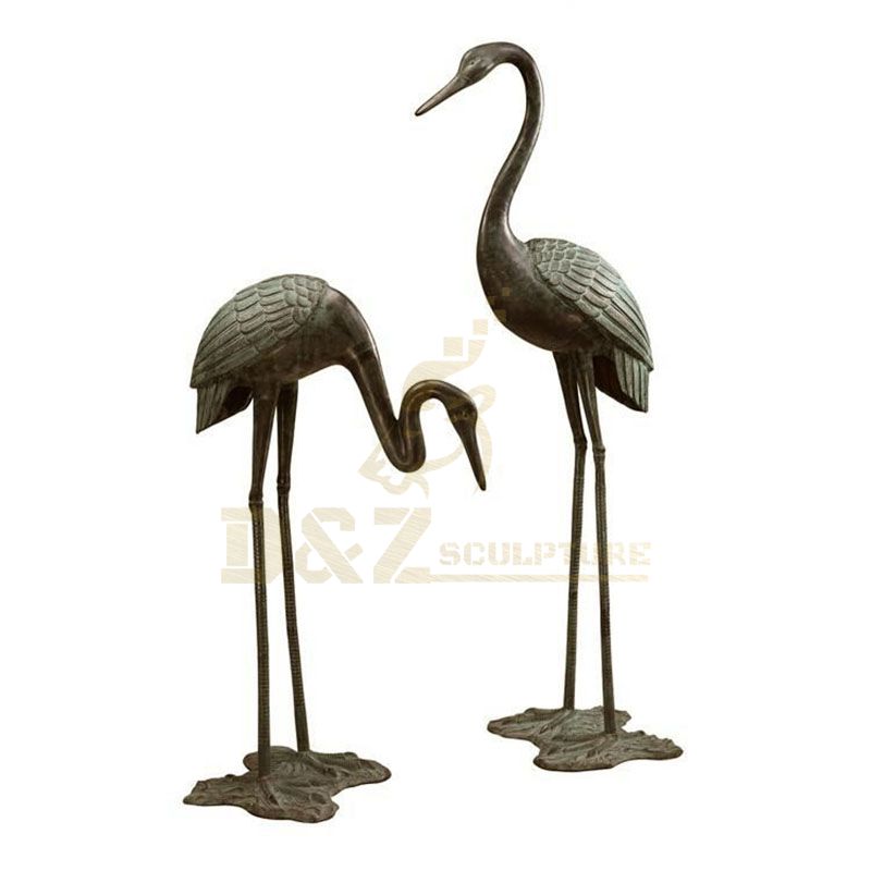 Life Size Park Decorative Bronze Casting Garden Animal Crane Sculpture