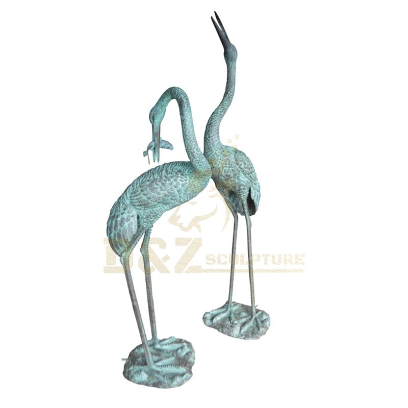 Antique Life Size Bronze Crane Pair Garden Statue Water Bird Sculpture