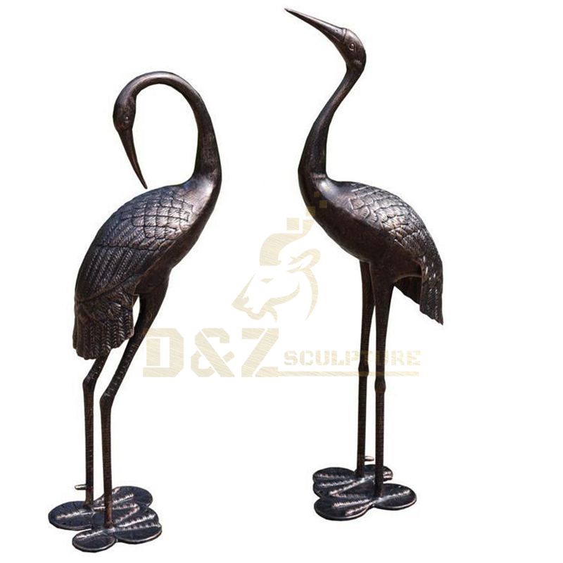 Chinese Style Garden Small Cast Bronze Crane Sculpture