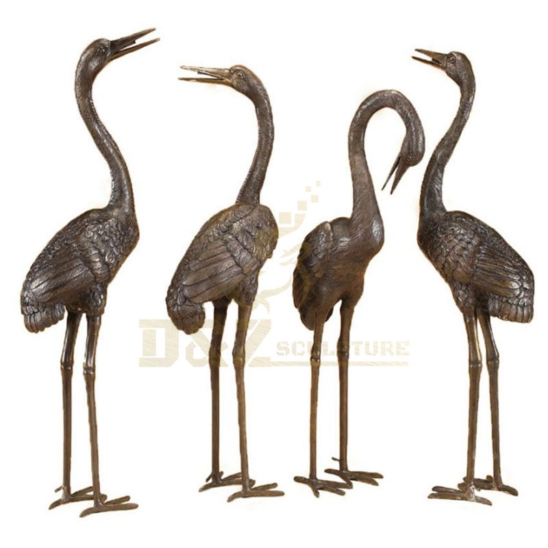 Antique Bronze Standing Crane Bird Bronze Sculpture