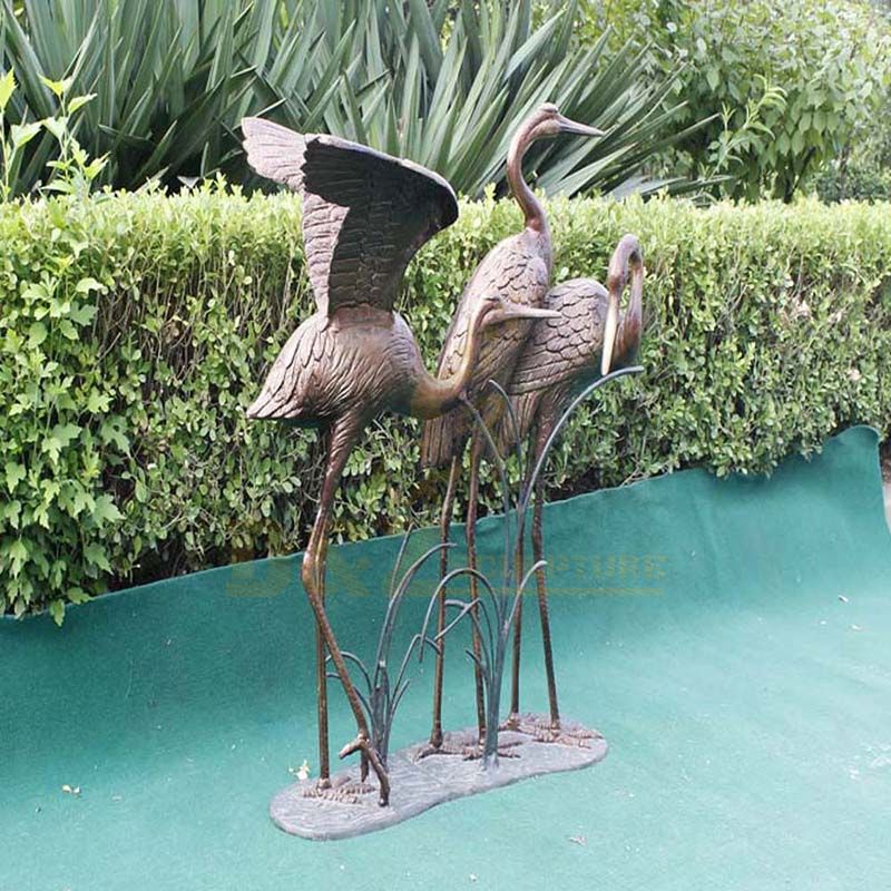 Antique Bronze Crane Statue Sculpture