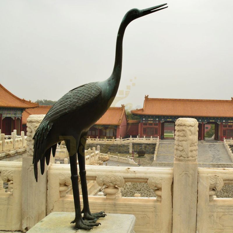 Chinese Ancient Bronze Crane Bird And Turtle Sculpture