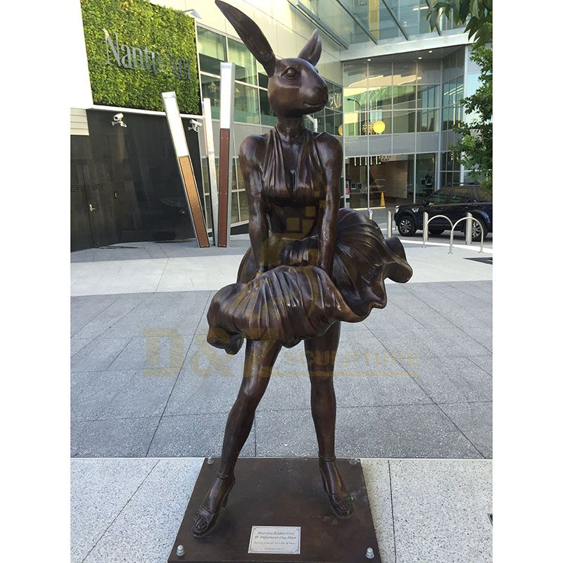 Large Metal Garden Ornament Sculpture Bronze Casting Rabbit Woman Outdoor Statue