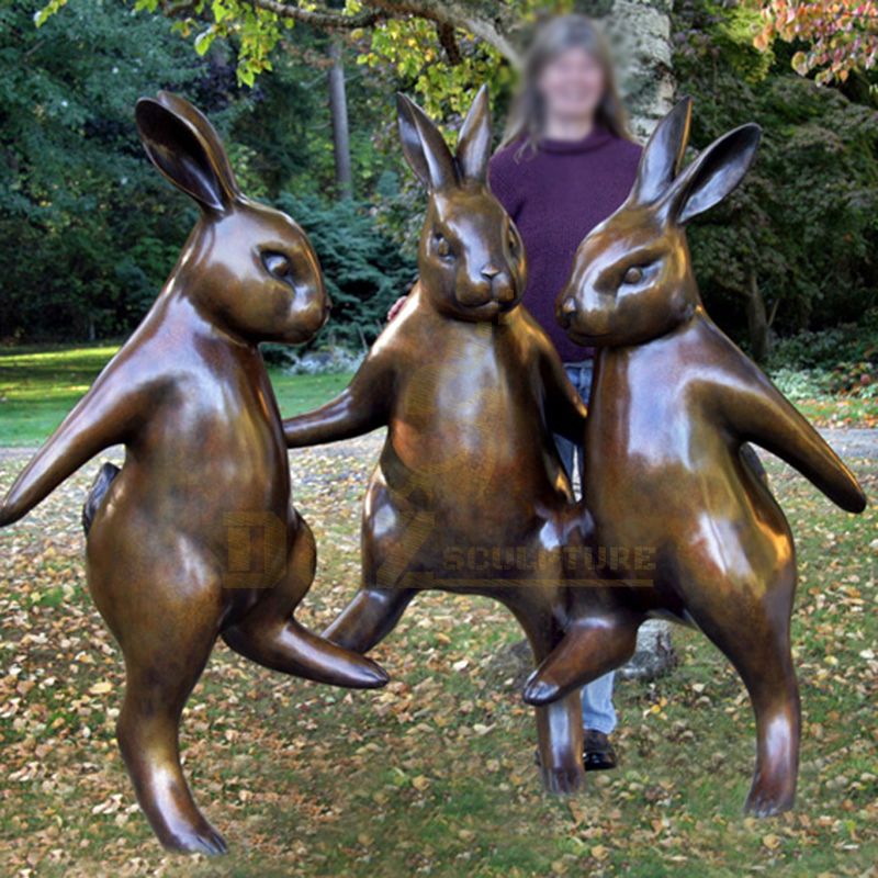 Modern Metal Art Animal Sculpture Large Dancing Rabbit Statue Bronze Garden Sculpture