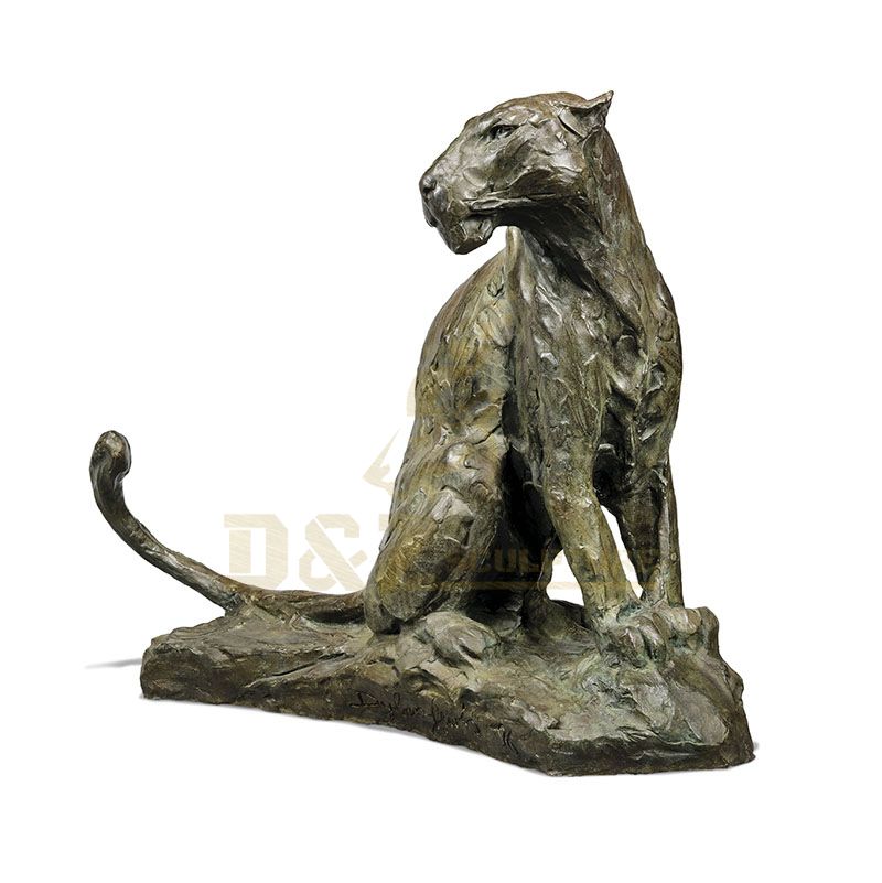 Bronze Leopard Sculptures Outdoor Animal Decoration Life Size Panther Statue