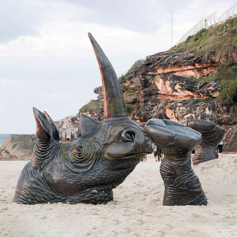 Large Outdoor Animal Sculpture Bronze Rhinoceros Head Statue