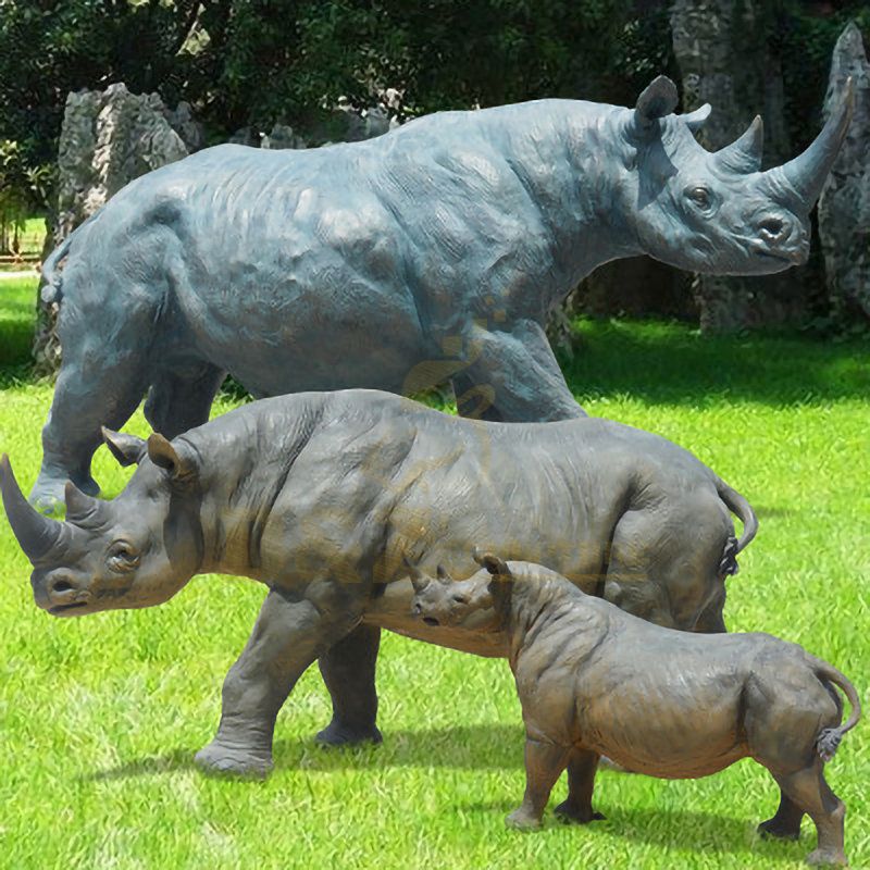 Garden Decor rhino Sculptures Large Metal Bronze Rhinocero Statue