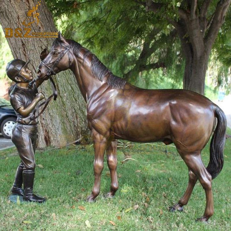 New design metal casting boy and horse bronze statue for sale