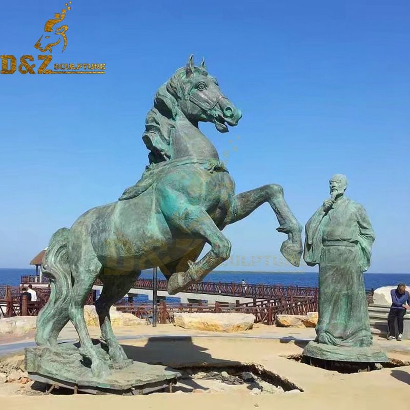 High quality antique outdoor bronze horse and man statue for sale