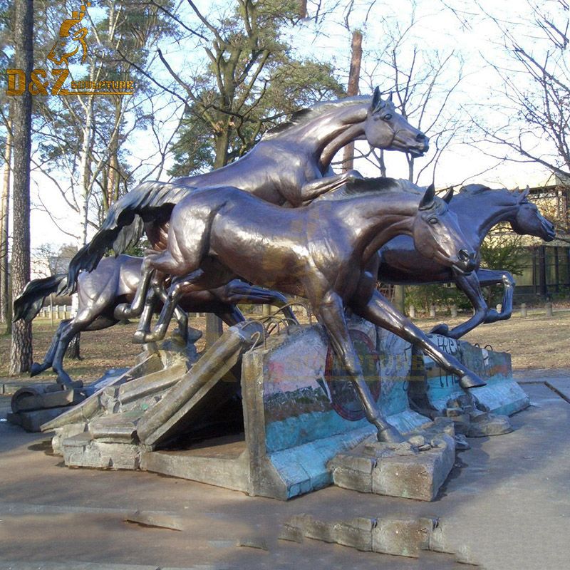 Outdoor garden sculpture bronze group of horses running statue for sale