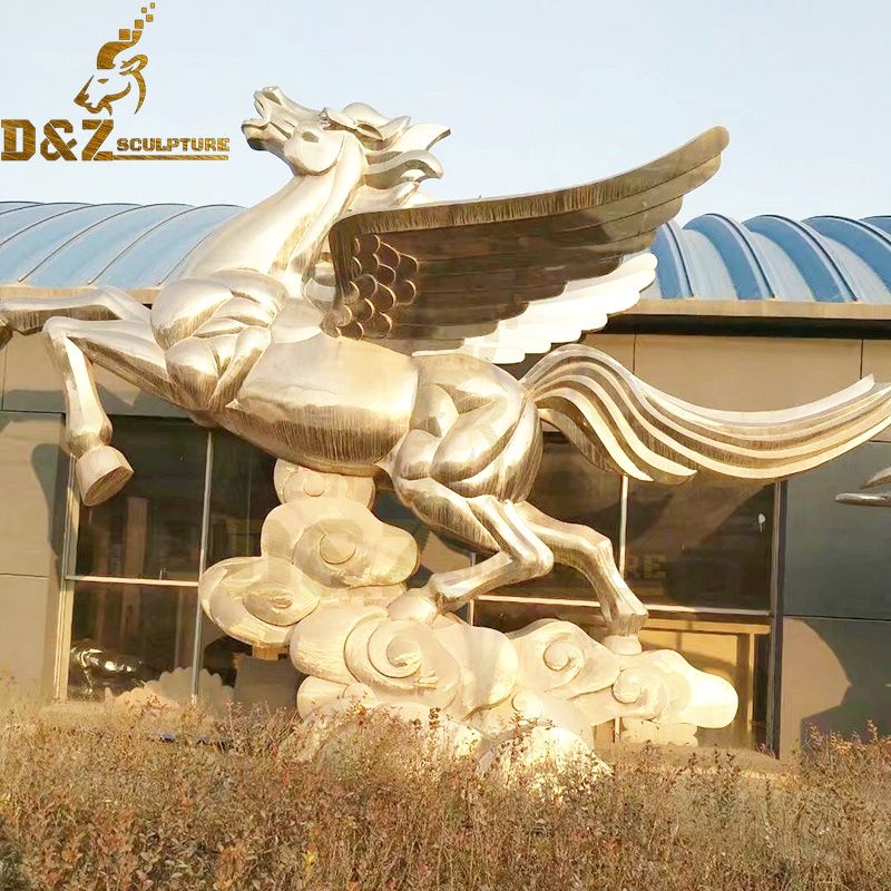 Hot sale large modern design metal white pegasus bronze statue with white clouds