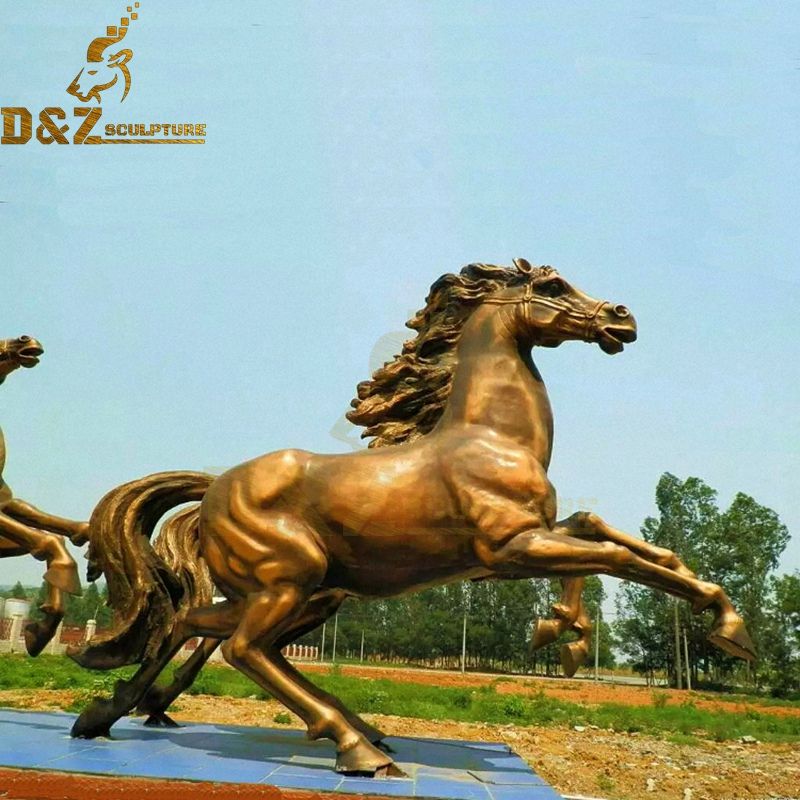 Metal cast outdoor golden brass running horse statue for sale