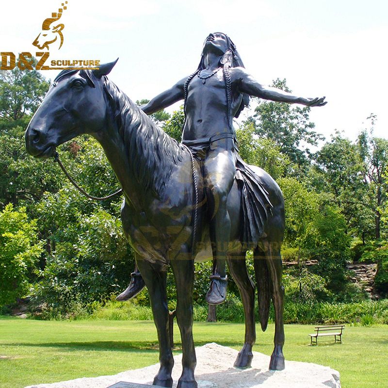 Metal Art Casting Outdoor Garden Sculpture Indians on Horse Statues for Sale