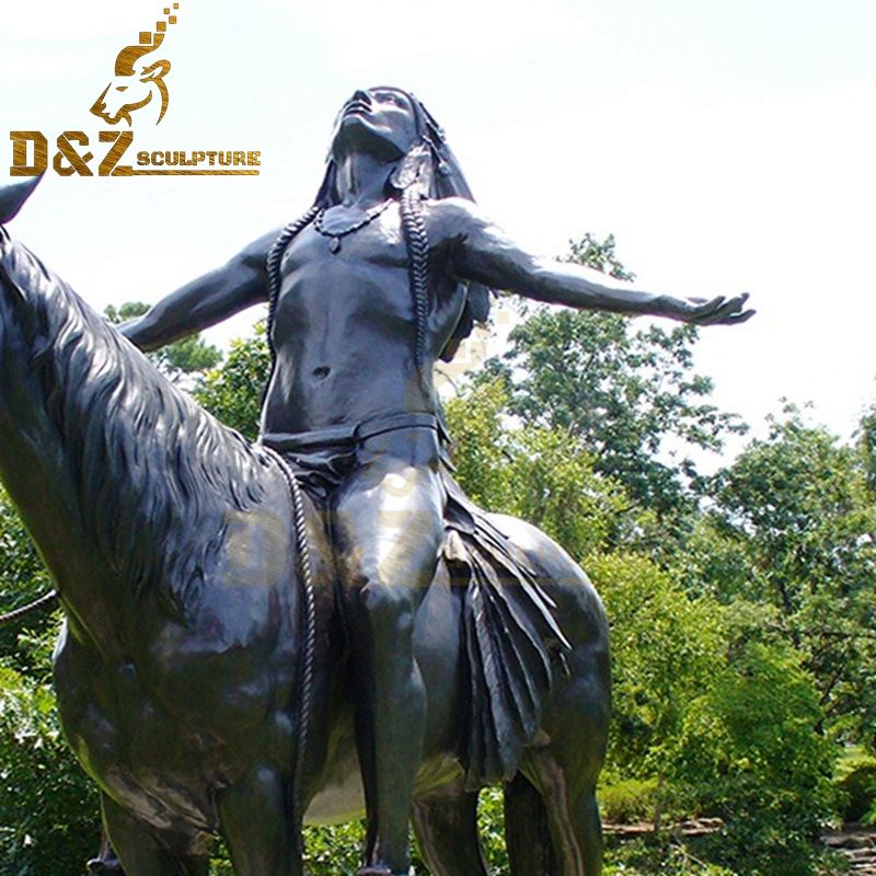 bronze statue of indian on horse