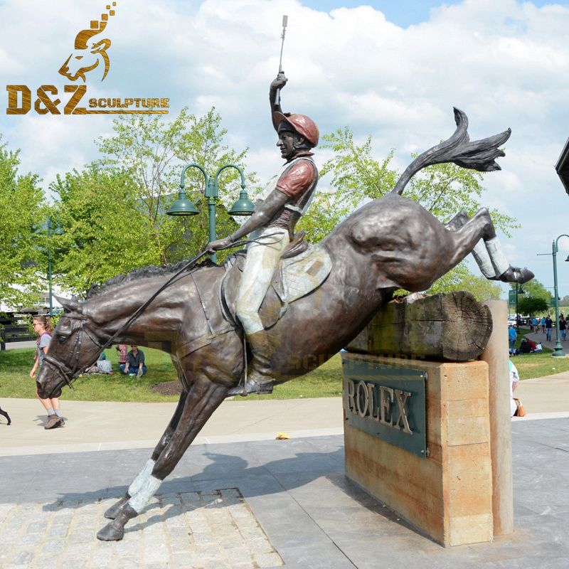 Hot sale beautiful outdoor life-size bronze horse and jockey sculpture