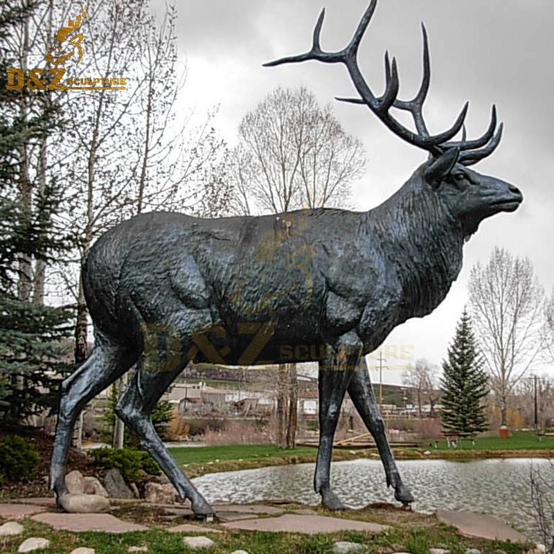 Park metal animal decorations bronze large elk sculptures for sale