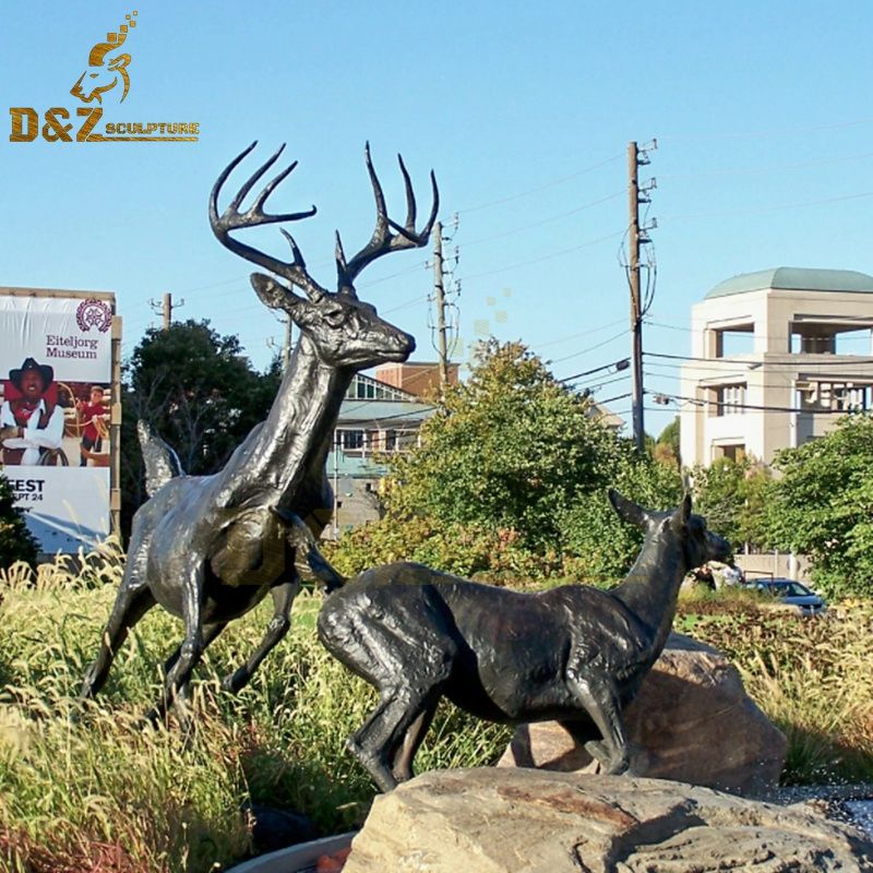 Lawn ornament high quality bronze running deer sculpture for sale