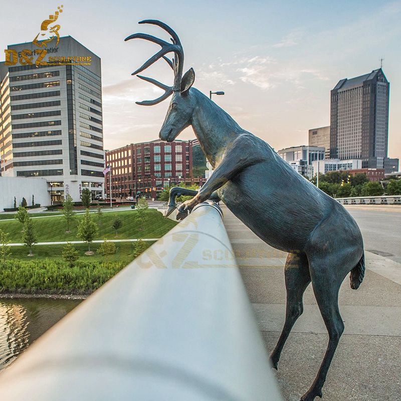 Newly designed bronze outdoor deer sculpture standing on the bridge for sale