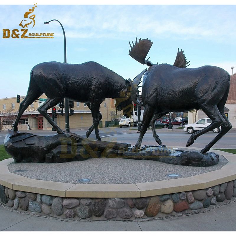 Western design outdoor large bronze two moose fighting statue