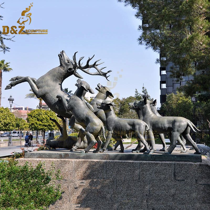 Famous sculpture metal Deer attacked by dogs statue for sale